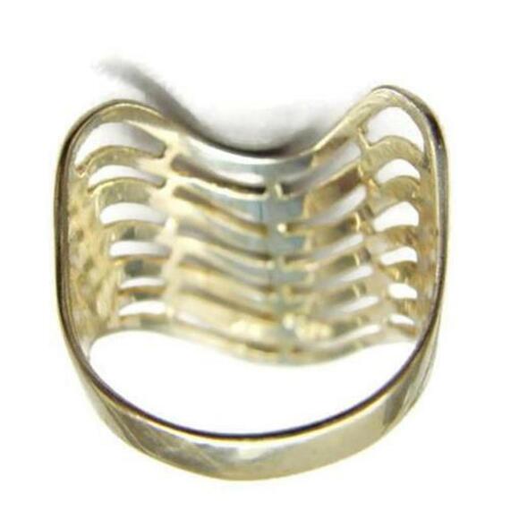 sz 8 3/4 Multi Layered Open Cut Rope Gold Tone Sterling Silver 925 Patina Ring - Picture 4 of 12